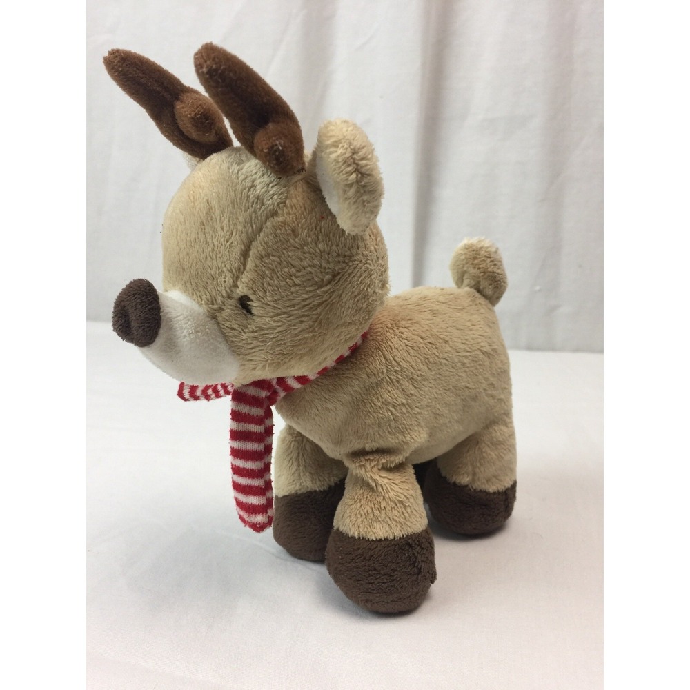 Carters Just One Year 7" Plush Reindeer Red White Stripe Scarf Baby Lovey